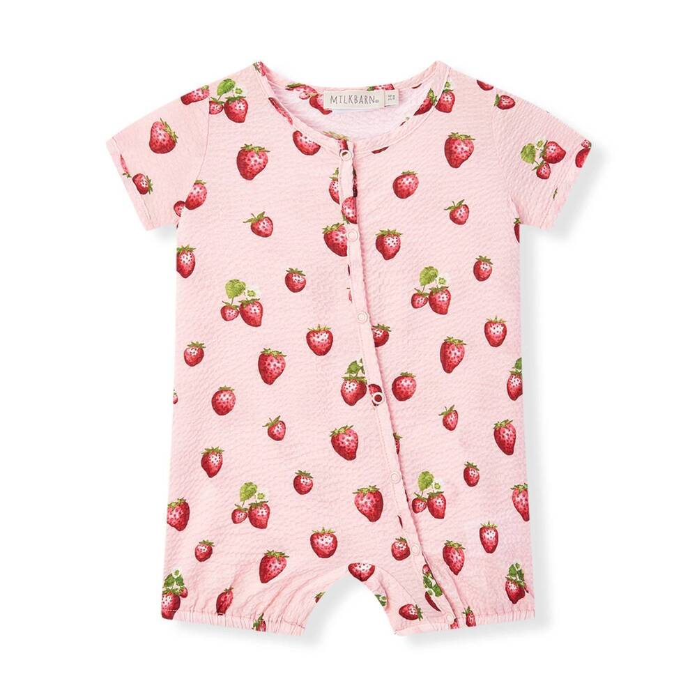 NEW MILKBARN girl's strawberry snap shortall in pink